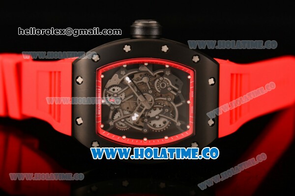 Richard Mille RM 055 Bubba Watson Tourbillon Manual Winding PVD Case with Skeleton Dial Dot Markers and Red Rubber Strap - Click Image to Close